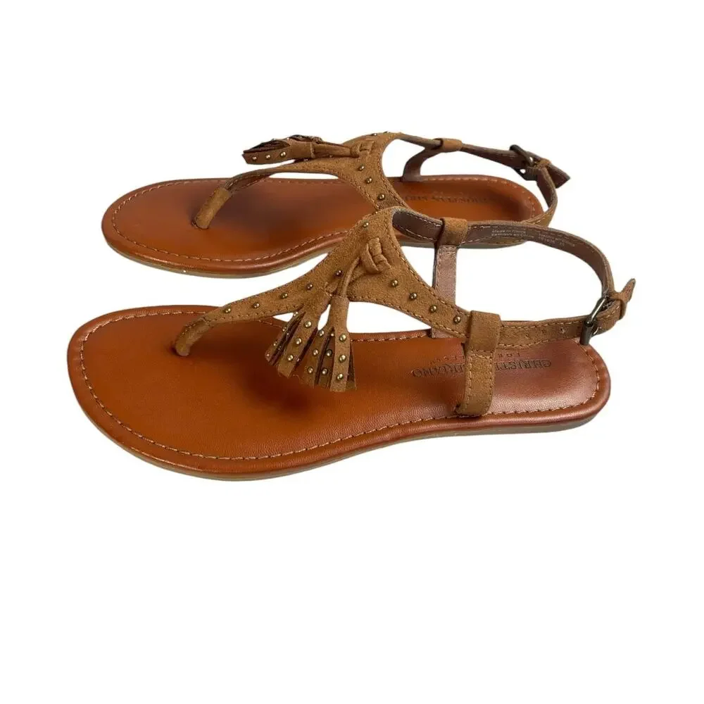 Christian Siriano Payless Brown Studded T Strap Thong Sandals 5.5 Boho